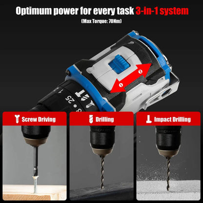 Taladro Atornillador Eléctrico Inalámbrico / Taladro de Impacto 3 en 1.