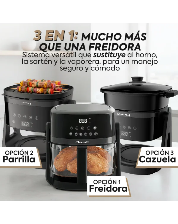 Freidora de Aire NARVI NF30, Capacidad 4.5L, Potencia 1500W, Cocción 360°.