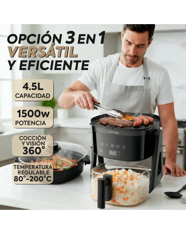 Freidora de Aire NARVI NF30, Capacidad 4.5L, Potencia 1500W, Cocción 360°.