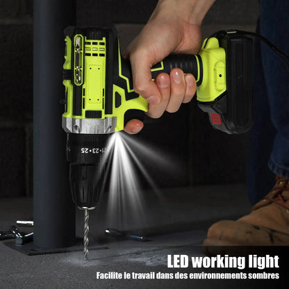 Taladro de Impacto Inalámbrico de 21 V y 1350 RPM + 2 Baterias.